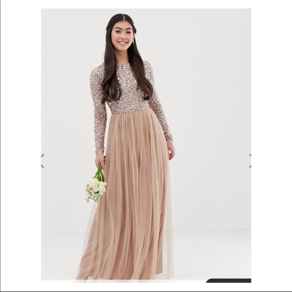 Maya long sleeve maxi tulle dress with sequins